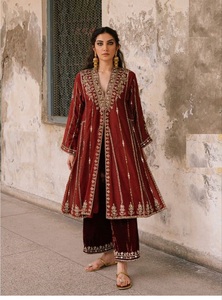2024 Latest Elegant Long Kurta Plazo <b>Pant</b> Dress Embellished Zardozi Embroidery Work Party-Wear/ Wedding-Wear Lace Button - Product Image 2