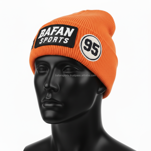 Alta calidad 280 GSM acrílico hombres Beanie Cap cálido grueso invierno tejido naranja estilo personalizado 3D bordado Logo jacquard Beanie Cap - Product Image 3