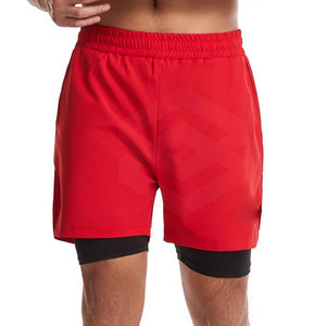 Custom Logo Summer Use Double <b>Layer</b> Athletic Shorts Elastic Waist Shorts Cotton Polyester Made Shorts - Product Image 1