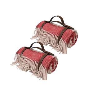 Couverture à chevrons portable en gros en technique rayée et tissée rouge cerise et rose foncé - Product Image 3