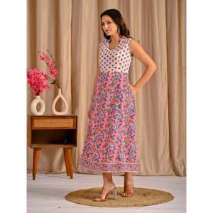 Robe sans manches en coton imprimé rose pour femme, élégante, décontractée, pour les fêtes, tailles XS à 5XL, respirante, taille naturelle, grande taille - Product Image 3