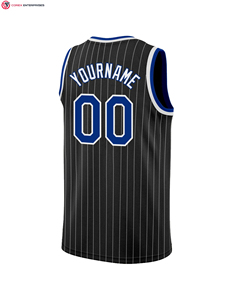 Premium de haute qualité personnalisé noir blanc à fines rayures bleu clair-blanc authentique maillot de basket-ball broderie maillot de basket-ball - Product Image 6