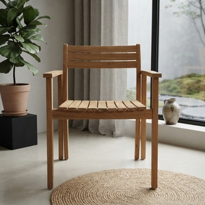 Solid Teak Wood Garden <b>Armchair</b> Horizontal Slatted Seat Natural Finish Outdoor Patio <b>Dining</b> Side Chair Setup Art Decor - Product Image 4