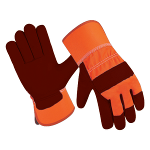 Heavy Duty Canadian Leather Gloves XL Size Fluorescent Back Rubberized Cuff Cowhide Grain Safety Hand Protection Cotton <b>Liner</b> - Product Image 5