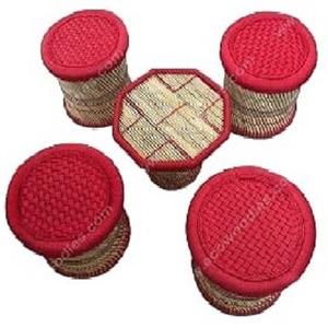 Ensemble de tabourets pouf en osier rotin de canne en bambou mobile de qualité supérieure avec table salon café utilisation intérieure et extérieure restaurants - Product Image 3