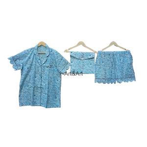 Conjunto de pijama corto de algodón suave lujoso con bloque de mano para mujer para uso diario informal de algodón transpirable para descansar - Product Image 1