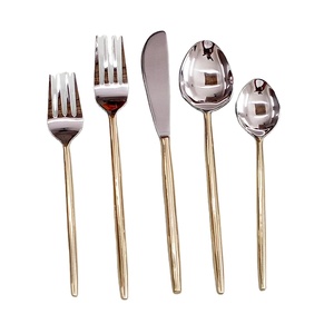 Ensemble de couverts d'ustensiles polis miroir argent et or avec long manche rond ensemble de couverts en acier couverts en acier couverts en acier inoxydable - Product Image 1