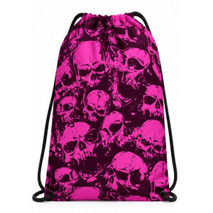 Sac à dos à cordon de serrage à motif de crâne rose, sac de sport imprimé en polyester et coton, sac de sport unisexe léger et de grande capacité - Product Image 2