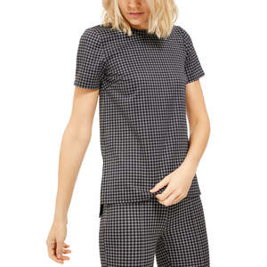 Maglia a maniche corte girocollo da donna Michael Kors a quadri neri, taglia L, con dettagli argento - Product Image 1
