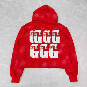 Soleil délavé survêtement Vintage personnalisé strass partout impression pull à capuche hommes sweat et joggeurs ensemble de survêtements - Product Image 4