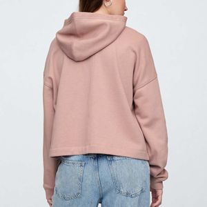 Sudaderas con capucha y cuello en V para mujer con estampado personalizado Color sólido 100% algodón 400 GSM Oversized Drop Shoulder Front Logo con capucha - Product Image 4