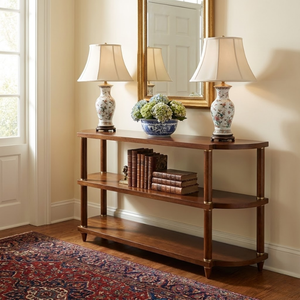 Modern Classic Oak Wood Console <b>Table</b> <b>Slim</b> Hallway <b>Side</b> <b>Table</b> with Cherry Veneer Finish For Luxury Home, Hotel, and Resort - Product Image 6