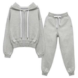 Nouvel ensemble de survêtement pour homme d'hiver, deux pièces, pantalon de jogging, sweat à capuche zippé, vêtements décontractés, broderie, polaire respirant, 100% coton - Product Image 1