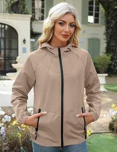 Women's Hooded Waterproof Lightweight Windbreaker Jacket Packable Zipper <b>Raincoat</b> - Product Image 1