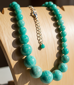 สร้อยคอเงินทิเบตแท้ 925 คุณภาพสูง ขนาด 18 นิ้ว ดีไซน์ถักมือประดับด้วยลูกปัดลาบราโดไรต์ อะเมโซไนต์ และหินน้ำจืด - Product Image 3