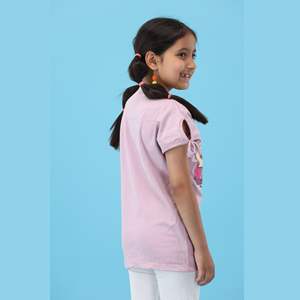 Tela de algodón peinado puro para niñas, camiseta de manga larga Regular con estampado personalizado, color rosa claro, 100% - Product Image 3