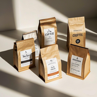 Emballage en papier kraft à fond plat personnalisé, sachet de café en grains avec valve, emballage de sachet, anti-odeur avec valve et fermeture éclair