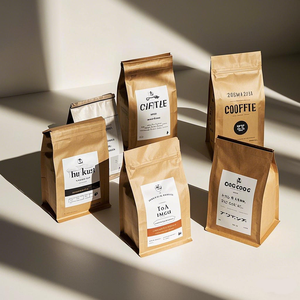 Emballage en papier kraft à fond plat personnalisé, sachet de café en grains avec valve, emballage de sachet, anti-odeur avec valve et fermeture éclair - Product Image 5