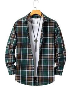Manufacturer Custom Mens Green Black Plaid <b>Flannel</b> Shirt Button Down Long Sleeve Casual Winter Check Shirt Soft Warm <b>Overshirt</b> - Product Image 1