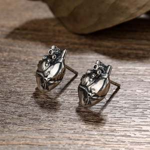 Jeulia Vintage Anatomical Heart Sterling <b>Silver</b> <b>Stud</b> Earrings with Zircon and Pearl - Product Image 4