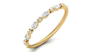 Anillo de Boda de Oro Amarillo Sólido de 14k con 5 Diamantes Redondos y 6 Marquise Cultivados en Laboratorio, Corte Excelente, para Mujer - Product Image 3