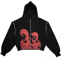 Sweat à capuche unisexe vintage personnalisé avec logo, double fermeture éclair, effet vieilli délavé à l'acide, 380 GSM, surpiqûres contrastées