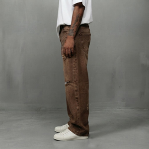 Customized 100% cotton Plus Size Hip Hop custom Embroidered Logo Streetwear Breathable Baggy Straight Denim Pant for Men's - Product Image 5