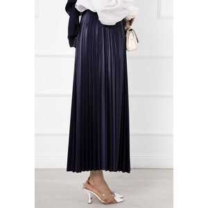 Jupe Hijab Bleu Marine en Satin Plissée Longue et Fine, Style Formel Droit, Brillante, Respirante, Taille Empire, en Laine Tricotée et Coton - Product Image 3