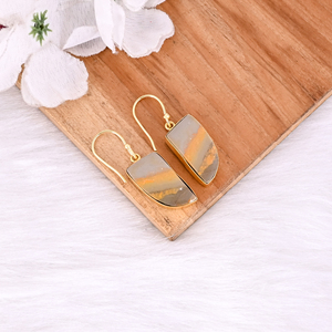 Stylish Brass Dangle Earrings With <b>Bumble</b> <b>Bee</b> Jasper Gemstone Earrings Delicate Brass Gold Plated Earrings For Casual Gift - Product Image 3