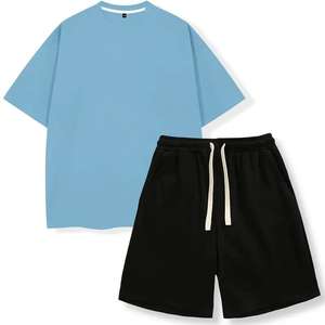 Nueva llegada de ropa deportiva para hombre, camisas y pantalones cortos, conjuntos informales de verano de 100% algodón, conjuntos ligeros de gran tamaño, conjuntos de ropa de dos piezas - Product Image 1