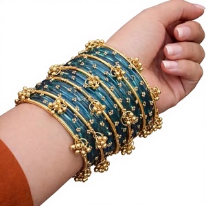 Wholesale Price <b>Silver</b> Tone Kashimiri Ghungroo Jhumki Charm Pearl Wedding Trendy Traditional Jingle Style Glass Bangles - Product Image 1