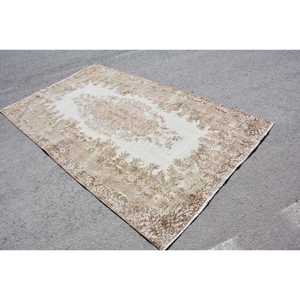 Vintage Rug, Large 5.3x9.2 ft Turkish Rug, <b>Brown</b> Abstract <b>Wool</b> Rug - Product Image 2
