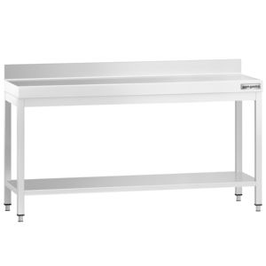 Commercial <b>Stainless</b> <b>Steel</b> <b>Table</b> with Upstand PREMIUM - 2000x600mm - with Undershelf - with Rear Upstand - with Cross Bracing - Product Image 1