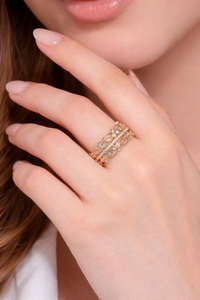 Bague de mariage vintage Art Déco large à plusieurs rangs en or massif 10K 14K avec diamants de laboratoire, design inspiré des feuilles, bague éternité empilable - Product Image 4