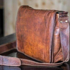 15 Inch Genuine Handmade Mens Distressed Full Grain Messenger Leather Cross Body <b>Briefcase</b> <b>Bag</b> - Product Image 1