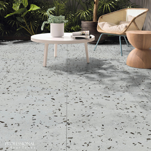 Carreaux en porcelaine de qualité supérieure, finition sculptée, gris monochrome, design terrazzo - Product Image 1