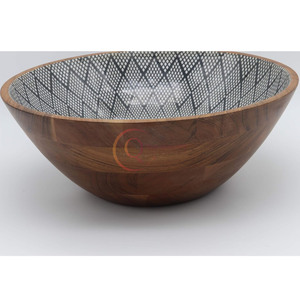 Superbe bol en bois fait à la main avec motif géométrique noir et blanc complexe pièce décorative pour améliorer le style de votre maison - Product Image 6