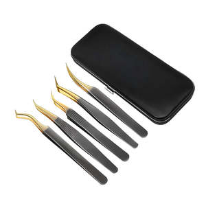 Kit Profesional de Pinzas para Extensión de Pestañas de Acero Inoxidable de 5 Piezas, Hechas a Mano, Duraderas y Antiestáticas, para Uso en Salón - Product Image 1