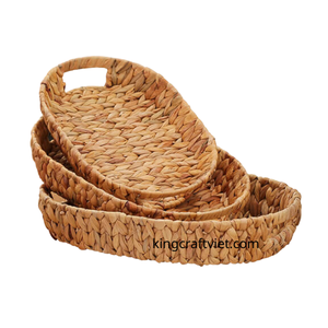 Ensemble de 3 plateaux de service alimentaire tissés à la main Nouveau panier de plateau en jacinthe d'eau Design durable écologique du Vietnam - Product Image 1