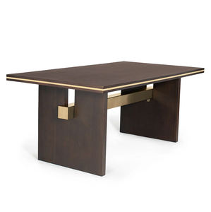 Mesa de Comedor de Estilo Indio con Tapa Cuadrada de Acacia Maciza, Patas Cónicas, Acabado Dorado y Marrón Chocolate, Estilo Contemporáneo para Cocina o Restaurante - Product Image 5