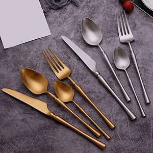 Ensemble de couverts en or en acier inoxydable de conception fantaisie avec longue poignée ronde mince pour la maison et le restaurant - Product Image 5