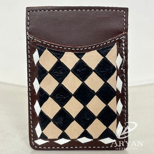 ใหม่ที่ใส่บัตรหนังแท้ทำด้วยมือกระเป๋าสตางค์มินิมอลลิสต์สีน้ำตาลและสีดำลายตารางหมากรุกด้านหน้ากระเป๋าใส่บัตรแบบ RFID - Product Image 1