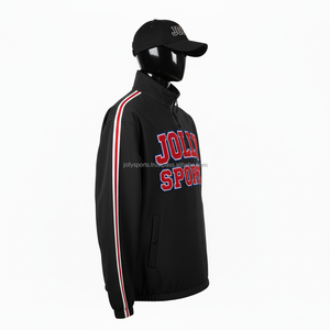 Veste Softshell de haute qualité 320 GSM Tissu doux et durable Noir avec panneaux de bras rouges et blancs Logo personnalisé Veste Softshell pour homme - Product Image 3