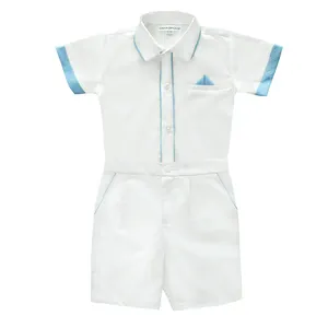Cotton Shirt Best Price Trend 2024 Baby Boy Custom Occasion Shirt White Short Sleeves And Blue Line For Kids - Cloudy Shirt