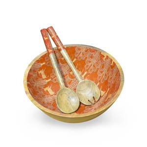 Saladiers en bois d'acacia personnalisés avec deux et grande cuillère Saladier ondulé en bois Saladier ondulé pour salades de fruits - Product Image 5