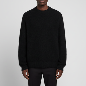 Pull en mohair surdimensionné pour homme, tricoté sur mesure, jacquard, pull en mohair, tricot, col rond, pull noir duveteux - Product Image 3