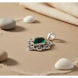 จี้เงินแท้ 925 ทำมือ ประดับพลอยออนิกซ์สีเขียว ตกแต่งด้วยทองคำชมพู ดีไซน์น่ารัก สไตล์ศาสนา สำหรับผู้หญิง เครื่องประดับพลอย - Product Image 2
