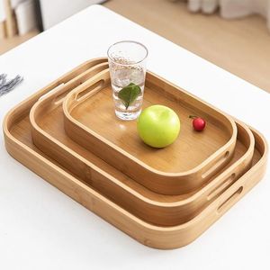 Juego de 3 bandejas de servicio de forma rectangular de madera pura con bandeja de servicio de madera de gran calidad a precio de venta - Product Image 1