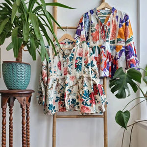 Haute qualité pur coton dentelle Floral Boho Blouse haut élégant été col en v en mousseline de soie indien bloc imprimé court décontracté vêtements de jour - Product Image 1