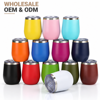 Gobelet à vin isotherme en acier inoxydable de 12 oz avec logo personnalisé, revêtement en poudre, forme d'œuf, tasse thermique, mug à café avec couvercle